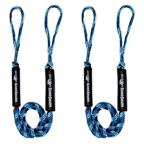 SandShark Anchor Premium Boat Bungee Dock Lines, 2-Pack - Anchor Rope Boat Accessories Marine, Boat Anchor - Stretches 4-5.5 ft, Absorbs Shock, Reduces Pull - Ties to Dock, Cleats, Docks, Pylons Cover