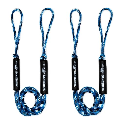 SandShark Anchor Premium Boat Bungee Dock Lines, 2-Pack - Anchor Rope Boat Accessories Marine, Boat Anchor - Stretches 4-5.5 ft, Absorbs Shock, Reduces Pull - Ties to Dock, Cleats, Docks, Pylons