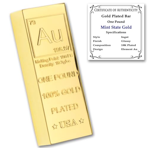 1 lb Gold Plated Bar (Trapezoid Ingot) 18K Paperweight - Element Design with Certificate of Authenticity