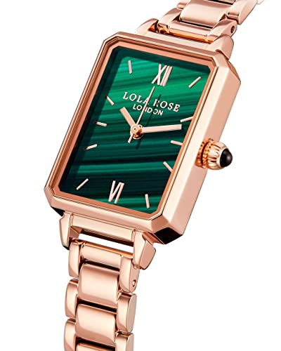 Image of Lola Rose Dainty Women's Wrist Watch: Green Malachite Dial, Wrapped by Stylish Gift Box, Elegant Present for Ladies and Loved Ones