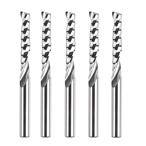 SpeTool 5PCS O Flute (Single Flute) End Mill Set 1/4 Inch Shank with 1-1/2 Cutting Length Extra Long 3