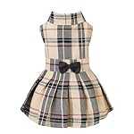 PUPTECK Classic Plaid Dog Dress Cute Puppy Clothes Outfit Small