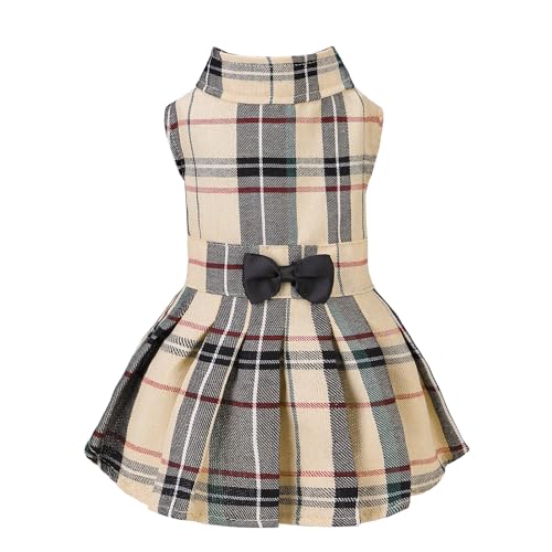 PUPTECK Classic Plaid Dog Dress Cute Puppy Clothes Outfit Small