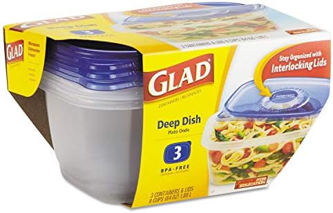 GladWare Deep Dish Containers with Lids, 8 Cups (64 oz) 3 containers