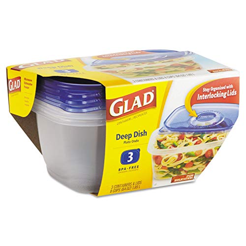 GladWare Deep Dish Containers with Lids, 8 Cups (64 oz) 3 containers