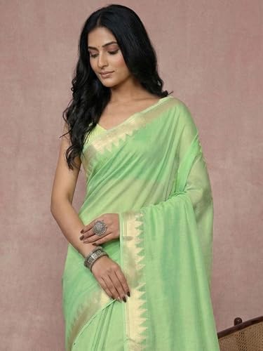 Image of Satrani Women's Cotton Silk Weaving Border Saree with Unstitched Blouse Piece