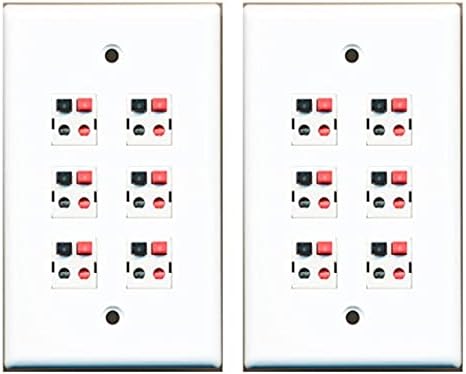 RiteAV 6 Port Speaker Jack Single Gang Wall Plate for Home Theater - White - 2 Pack