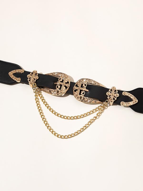 1Pc Double-Buckle Hollow Buckle Elastic Waist Chain Waist Seal for Women2