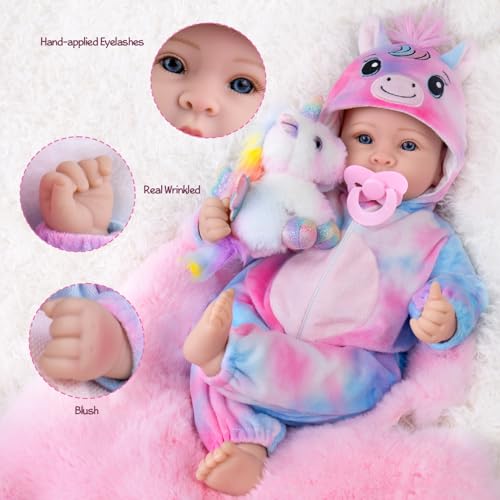 UOFTKIZ Real Life Baby Doll Girl - 17-inch Lifelike Girl Doll with Feeding Set, Soft Body with Cloth, Ideal Gift for Ages 3+, Grandparents