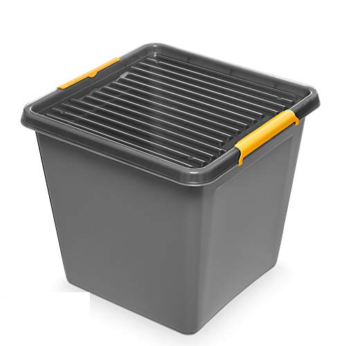 ORPLAST 6 Stück x SolidStore Box 36 Liter mit Deckel/Clips - 39 x 39 x 35 cm - grau Cover