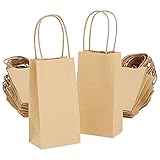 50 Pack Small Kraft Paper Gift Bags with Handles for Party Favors (6.25 x 3.5 In, Brown)