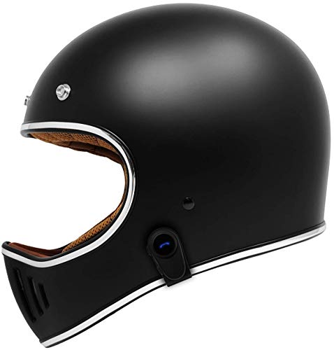 GDM REBEL Retro Motorcycle Helmet with Bluetooth Headset (Vintage Matte Black, Medium)