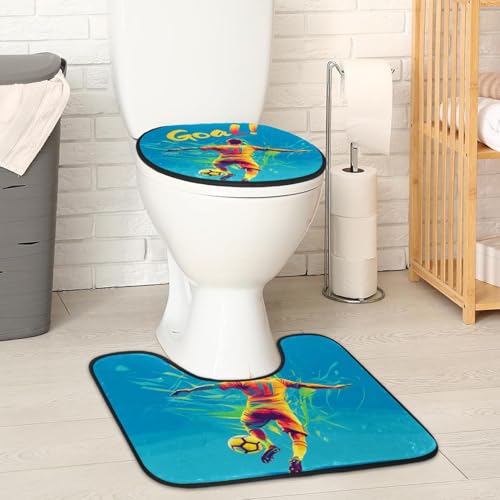 2 Pieces Flannel Toilet Contour Mat and Toilet Lid Cover, Soft Toilet Lid Cover Set Machine Washable Non Slip Contour Mat for Bathroom Decor Accessories