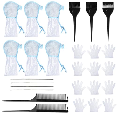 LLMSIX Kit de tingimento de cabelo com 27 peças, tampa reutilizável para realce de cabelo, touca de