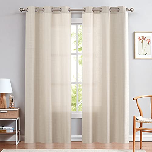 Vangao Beige Linen Textured Farmhouse Curtains 84 Inches Long For Living Room Bedroom Grommet Top Light Filtering Casual Weave Window Drapes 2 Panels #TOP1