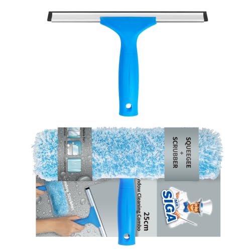 MR.SIGA Professional Window Squeegee & Microfiber Window Scrubber, 10 inch | 2 in 1 squeegee window cleaner tool