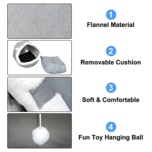 Andiker Cat Beds For Indoor Cats, Semi-Enclosed Cat Cave Bed With A Plush Ball Large Space For Cats To Sleep Soft And Comfortable Covered Cat Bed With A Washable And Detachable Mat (L, Grey) #TOP1