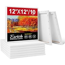 ESRICH قماش ممتد للرسم 12 &times; 12 بوصة ، 10 عبوة قماش فارغ -5/8 بوصة ملف تعريف قطن أبيض مطلي بالرسم لطلاء الزيت والاكريليك ، لوحات فنية للرسم للبالغين والأطفال.