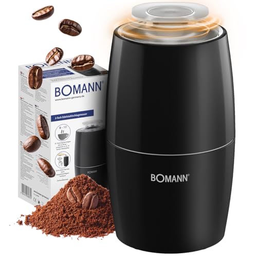 Bomann® Kaffeemühle elektrisch | für 60g Kaffeebohnen | Mahlgrad variabel | elektrische Kaffeemühle 150W | Edelstahlmesser | Zubehör für Kaffeemaschine Espresso Mokka | KSW 6088 CB | Schwarz