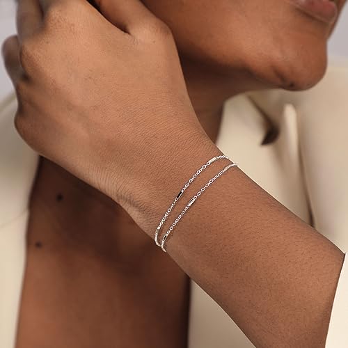 Sewyer BR02-LAYERED BAR-SILVER Silver Plated Layered Bracelet For Women 14K Gold Filled Layering Bar Chain Bracelets Layering Bracelets Set Jewelry Gift thumb #2