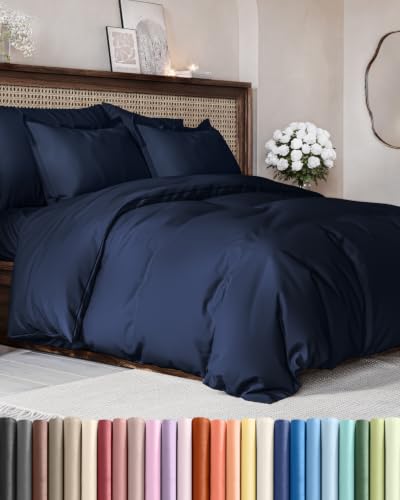 Image of Duvet Cover Full Size - Soft 3 Piece with Zipper Closure - Navy Blue