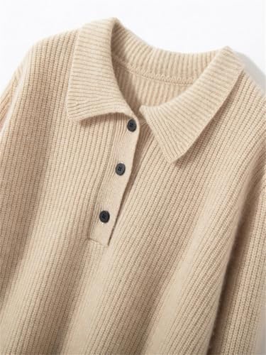 100% Cashmere Button Fly Polo Sweater Womens Long Sleeve Pullover Jacket Solid Knitted Jumper Tops4