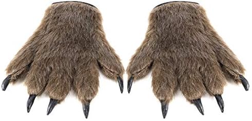 Unisex Adults Animal Paw Claw Gloves, Halloween Werewolf Claws Gloves Thick Plush Gloves Furry Gloves Cosplay Costume Party Bear Wolf Gloves Warm Winter Gloves for Halloween Christmas Performance