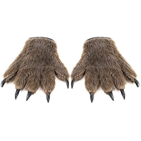 LONTG Halloween Wolf Claws Werewolf Costume Gloves Accessory Halloween Costume Party Handwear Fancy Dress Cosplay Animal Paws Gloves Hairy Hands Gloves Scary Wolf Costume Props for Adults One size Cover