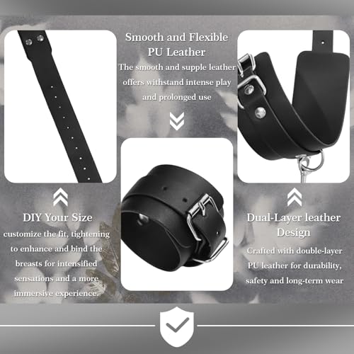 Image of BDSM Bondage Sex Breast Restraints Set B to E Cup Boobs Sex Things for Couples Kinky Adult Sex Toys with Dual-Layer PU Leather Harness Collars with Traction Chain Handcuffs Accessories