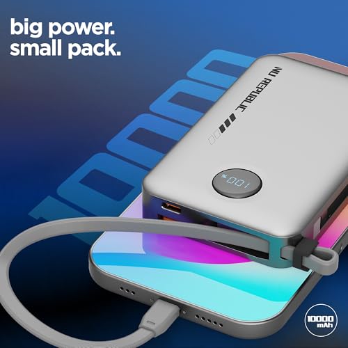 Image of Nu Republic Powerpop X4 10000mAh 22.5W Power Bank, Built-in Type-C & Lightning Cables, 4 Outputs, Quick Charge 3.0, PD Fast Charging, LED Display, Aluminium Body (Silver)
