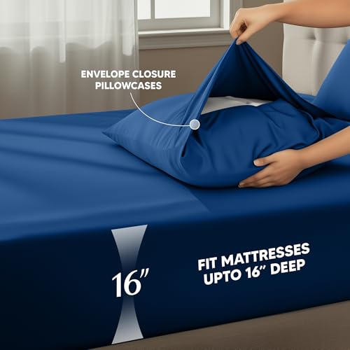 Image of Utopia Bedding King Size Sheet Set - 4 Piece Bed Sheets, Soft and Breathable Microfiber, Includes 1 Fitted Sheet, 1 Flat Sheet and 2 Pillowcases - Oeko Tex (Dusk Blue)