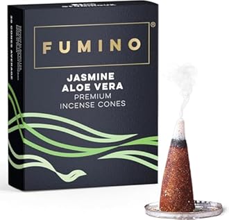 Fumino® Jasmine Aloe Vera Fresh Incense Cones 20 per Box Masala Agarbatti Joss Scent Fragrance for Relaxation and Meditation, Home and House Decor
