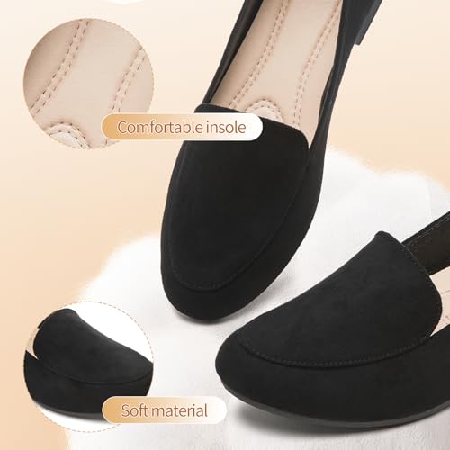 FINIWOR Womens Black Chunky Low Heel Pumps Suede Dress Flats Shoes Comfortable Work Loafers Business Office Shoes2