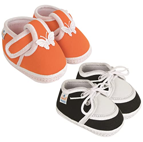 Neska Moda 0 To 6 Months Baby Boys & Girls Pack of 2 Pair Cotton Lace Baby Booties-BT1118andBT1131