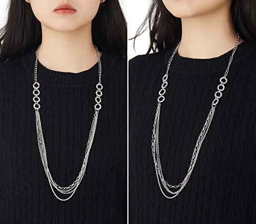 Noessla Long Gold/Silver Chain Layered Necklace For Women Boho Multi-Strand Rope Chains Statement Collar Necklace Silver Jewelry Gift(Silver) #TOP2