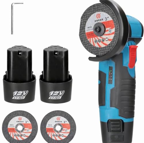 Smerigliatrice Angolare a Batteria 12V Mini Flex Cordless con 2 Batterie al Litio, Dischi da Taglio 3”, Compatta e Portatile per Metallo e Acciaio