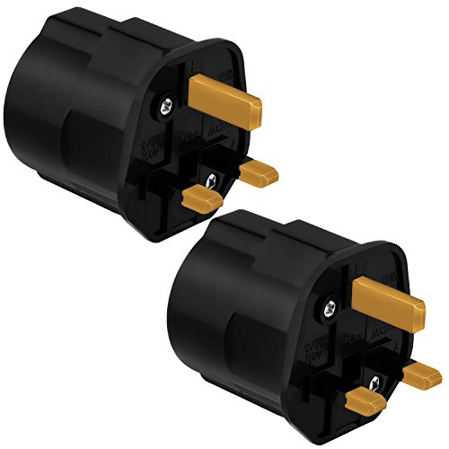 Incutex 2x adapter EU naar VK – Europa 2-pin naar 3-pin VK -13A zekering – Europese reisstekker Schuko in zwart - Image 3