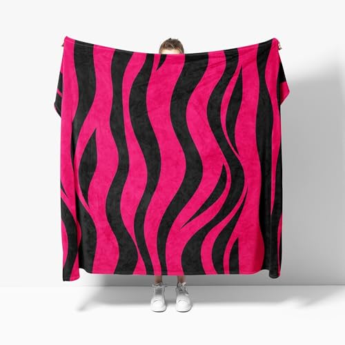 Plaid Couverture Polaire en Flanelle, Imprimé ZèBre Animal Noir Jeté de Canapé 70x100 cm Couverture lit Enfant Chaud, Rose Vif Couverture Polaire Douce et...