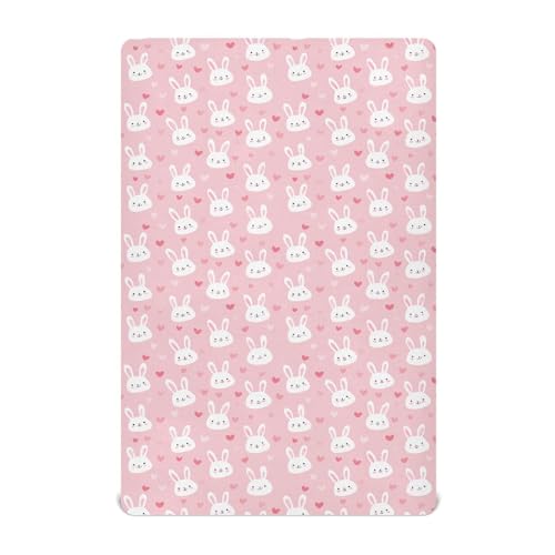 Image of Crib Sheet Breathable Soft Crib Mattress Sheet for Baby Toddler Boys Girls Fitted Crib Sheet Fit Standard Crib Mattress 52 x 28 Inch Pink Bunny Hearts