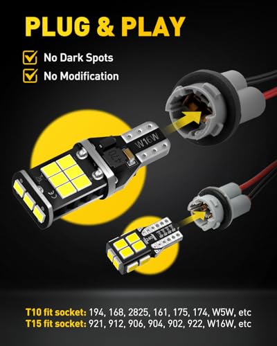 Image of AUXITO 194 168 LED Bulb & 921 912 W16W LED Bulb Combo Kit, Error free for 2825 W5W Led License Plate Light Dome Map Trunk Marker Light and 906 T15 led Backup Reverse Light,6000K White, Pack of 4