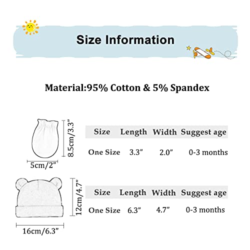 Newborn Hat And Mitten Set 3-Pack Baby Soft Bear Ears Beanies Cap & No Scratch Mittens For 0-3 Months Boys Girls(White & Grey & Black) #TOP2