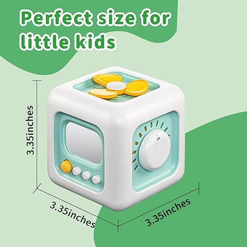 Image of Brand Conquer Montessori Busy Cube for Toddlers 1-3,Car Travel Toys Busy Board Activity Cube,Learning Stocking Stuffers Educational Birthday Gifts Baby 12-18 Months (Fan Learning 6 in 1 Light Geen)