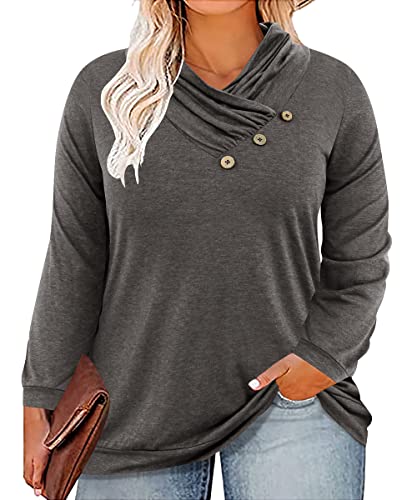 Image of CARCOS Womens Plus Size Tops Mock Neck Long Sleeve Shirts Turtleneck Tunics for Fall Winter XL-5XL