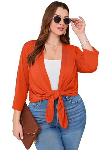 Image of AusLook Women's Plus Size Lightweight Open Front Cardigan 3 /4 Sleeve Cover Ups Shrugs Shawls and Wraps Kimono Jacket Coat