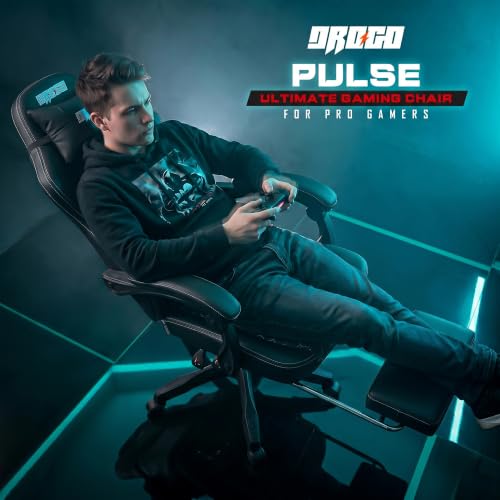 Image of DROGO Pulse Ergonomic Gaming Chair | High Back Office Computer Chair with Premium PU Leather, Adjustable Height & Linkage Armrest | Lumbar Support, 165 Recliner & Footrest | 1 Yr Warranty (Black)