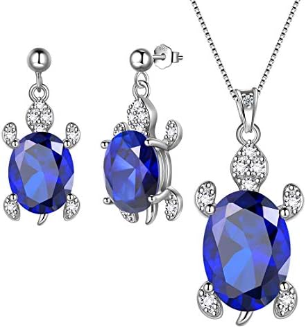 Aurora Tears Blue Turtle Necklace Earrings Sets Women 925 Sterling Silver Animal Sea Turtle Pendant/Dangle Earrings Sets September Birthstone Jewelry DS0067S