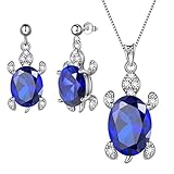 Aurora Tears Blue Turtle Necklace Earrings Sets Women 925 Sterling Silver Animal Sea Turtle Pendant/Dangle Earrings Sets September Birthstone Jewelry DS0067S