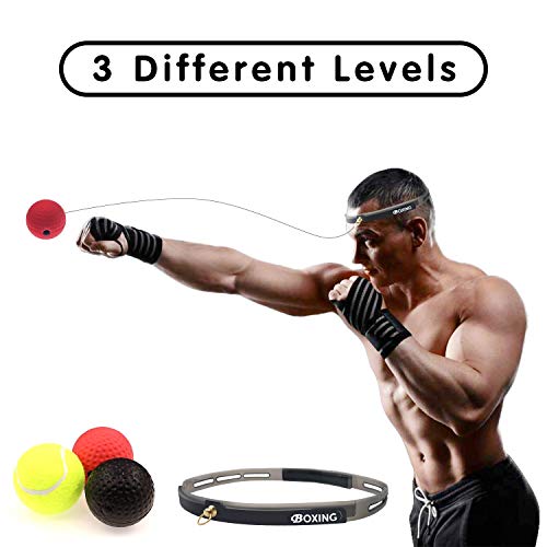 MIACOOO Boxing Reflex Ball Fight Ball Reflex Boxing Equipment Punching Ball 3 Difficulty Level Boxing Ball with Headband for Improving Speed Reactions and Hand Eye Coordination