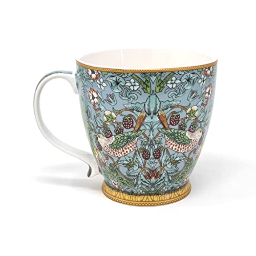 Lesser & Pavey Tasse à café et thé en porcelaine fine avec grande anse Motif voleur de fraises Bleu sarcelle