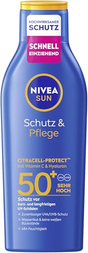 NIVEA SUN Protection & Care Sun Lotion SPF 50+, Waterproof Sun Protection with Vitamin C & Hyaluron, Quick-Absorbing Sun Cream for 48 Hours of Moisture without White Residue (200 ml) - View 3